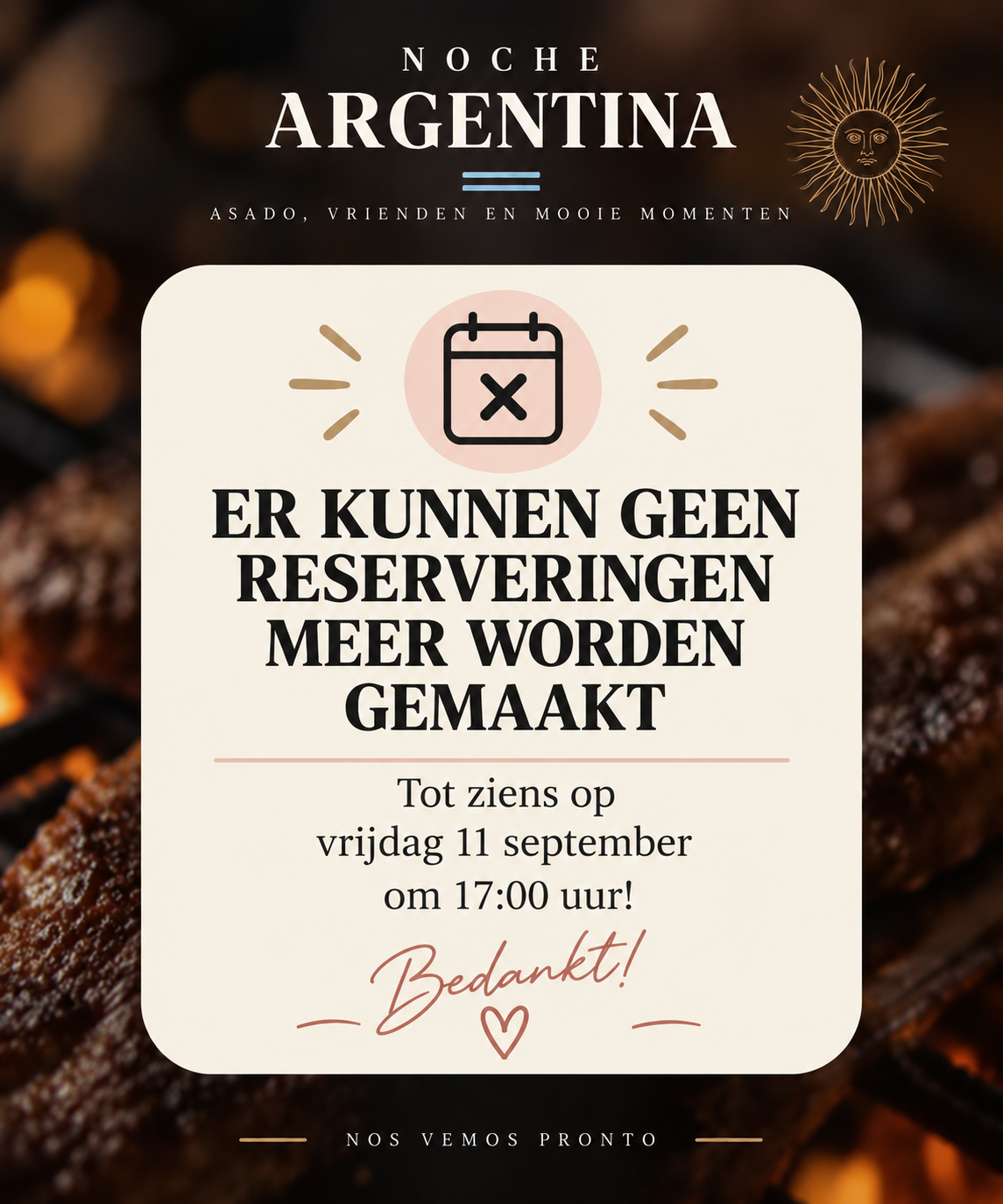 Reserveringen gesloten - Noche Argentina